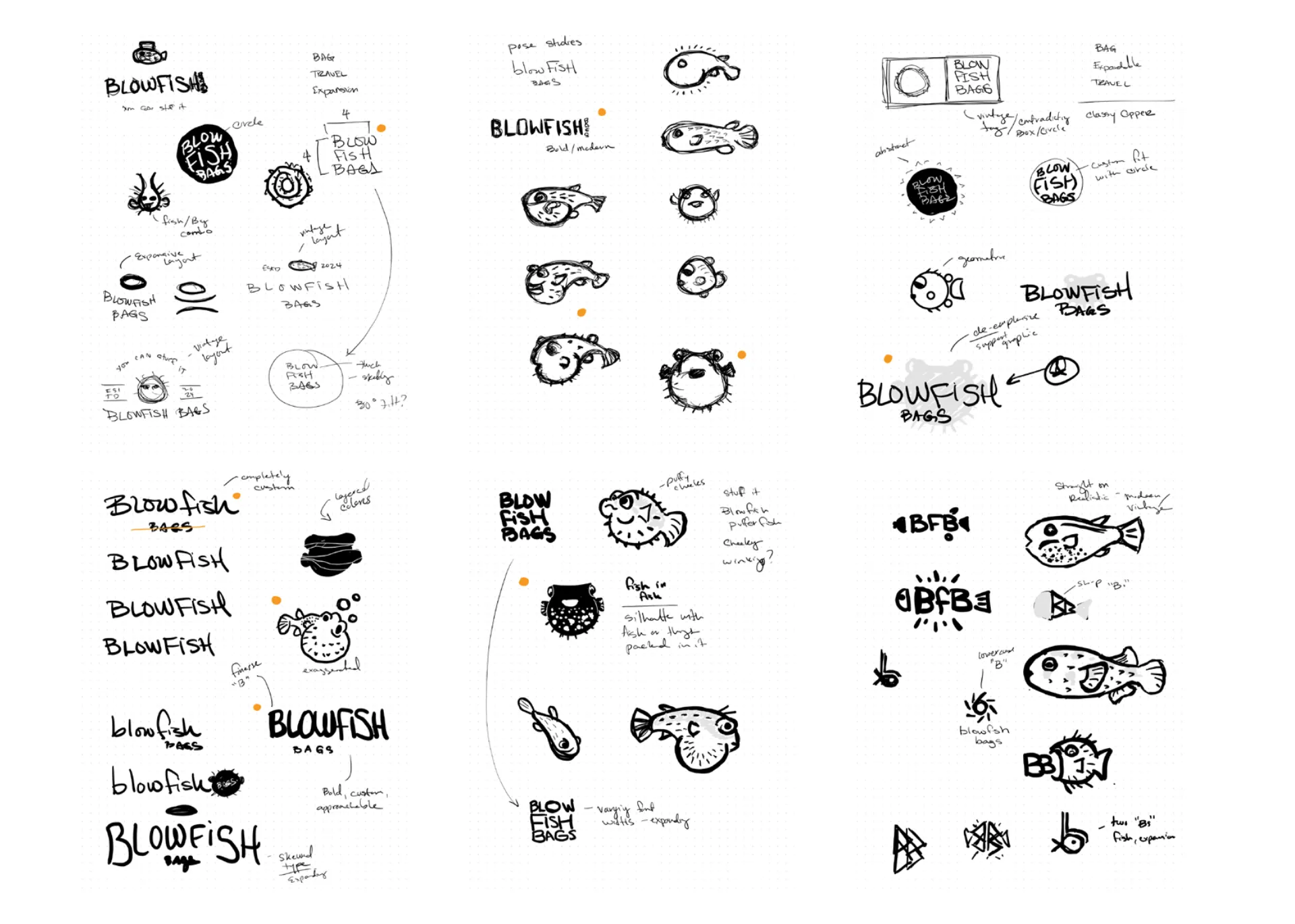Blowfish Bags Identity Sketches