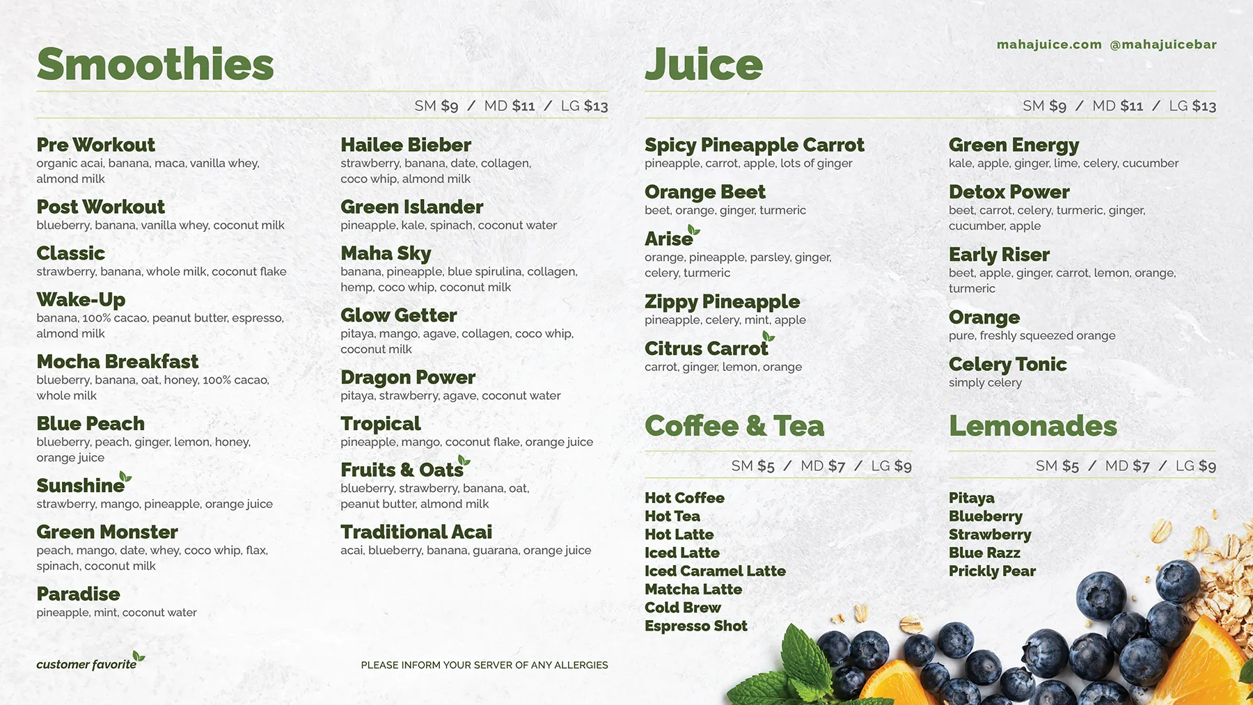 Maha Juice Bar Digital Menu Board